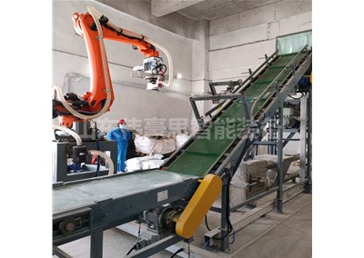 滑石粉自动拆垛机 拆垛机械手工作演示